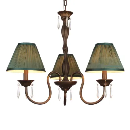 Bronze Crystal Linear Chandelier with Fabric Shades Image - 12