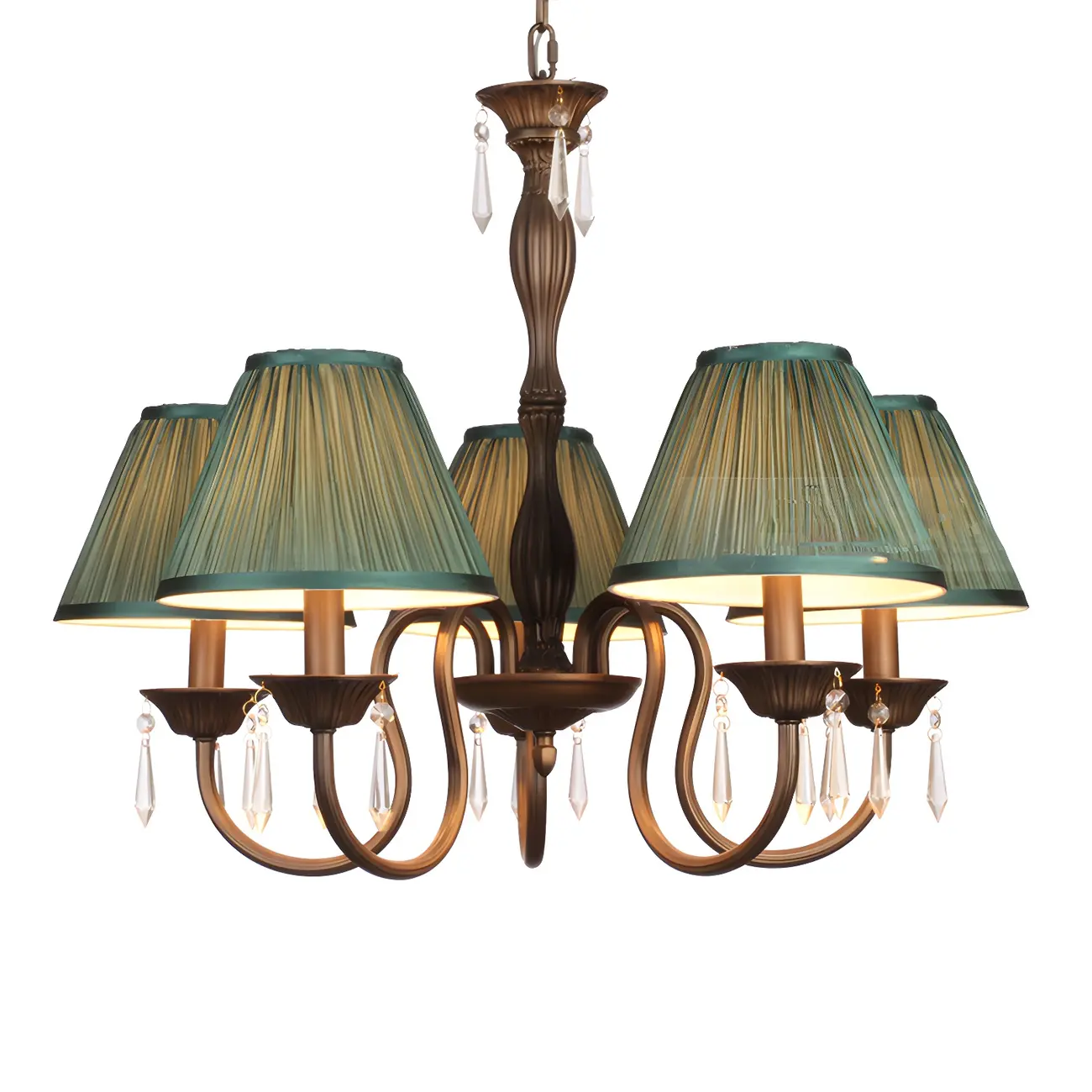Bronze Crystal Linear Chandelier with Fabric Shades Image - 13 | homeyfad