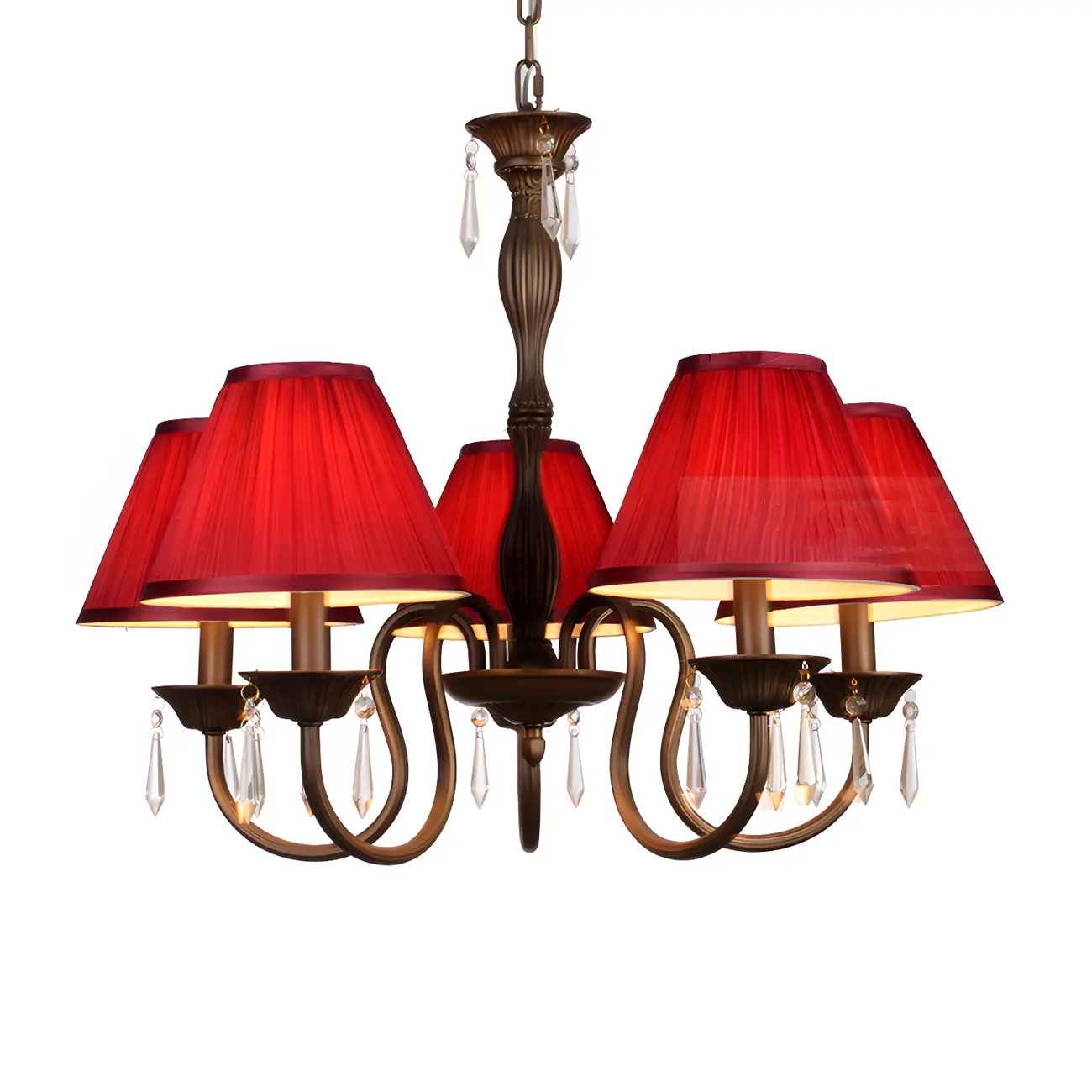 Bronze Crystal Linear Chandelier with Fabric Shades Image - 15 | homeyfad