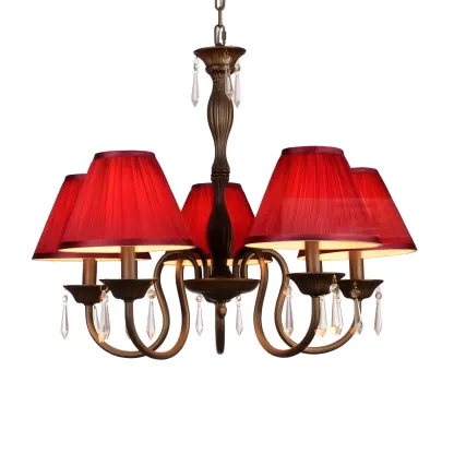 Bronze Crystal Linear Chandelier with Fabric Shades Image - 15