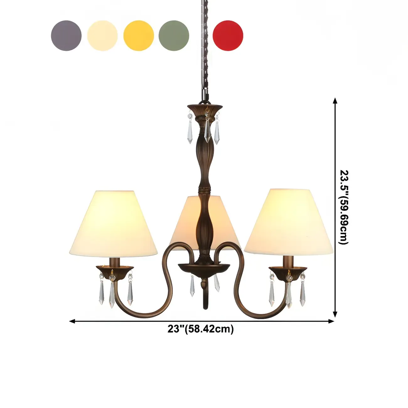 Bronze Crystal Linear Chandelier with Fabric Shades #size