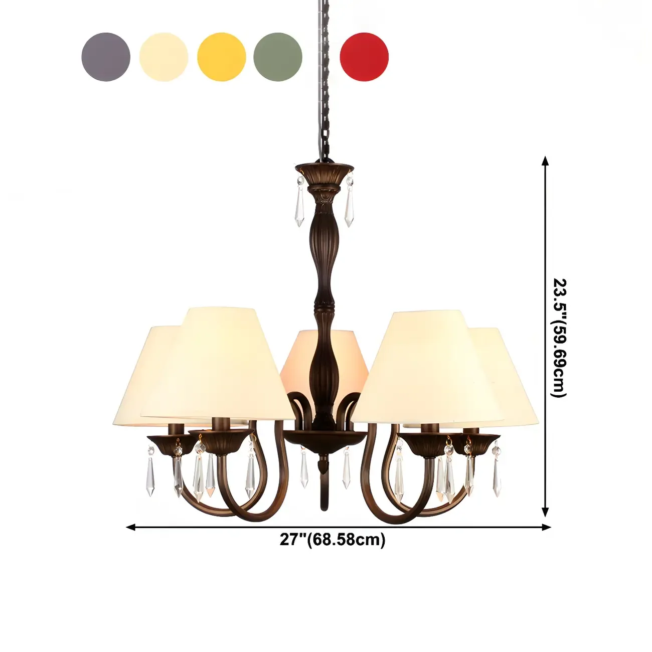 Bronze Crystal Linear Chandelier with Fabric Shades Image - 17