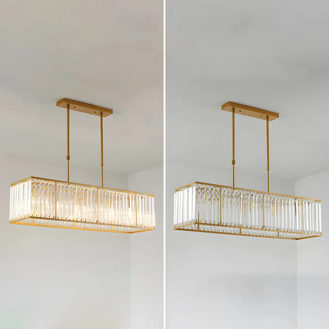 Luxury Crystal Gold Rectangle Island Pendant Light Image - 6 | homeyfad