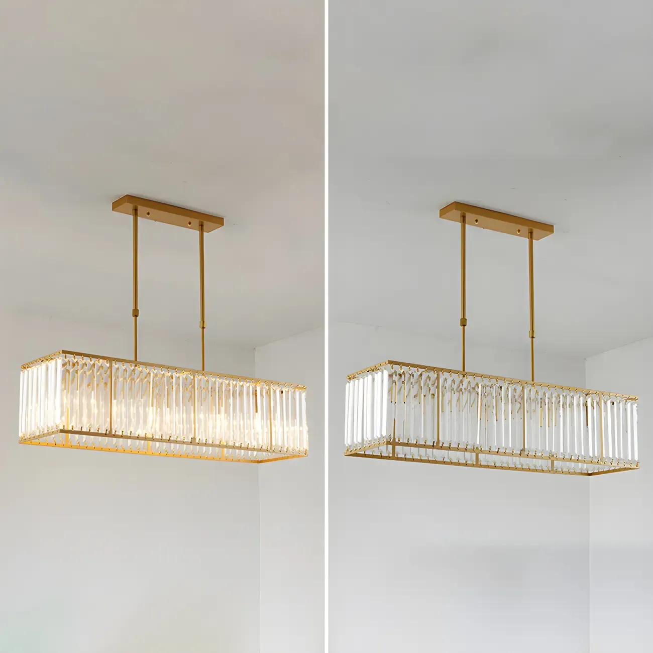 Luxury Crystal Gold Rectangle Island Pendant Light Image - 6