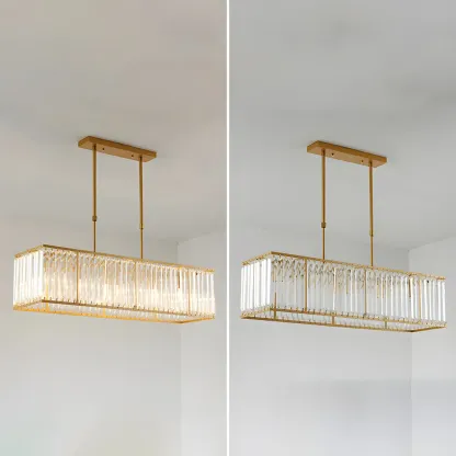 Luxury Crystal Gold Rectangle Island Pendant Light Image - 6