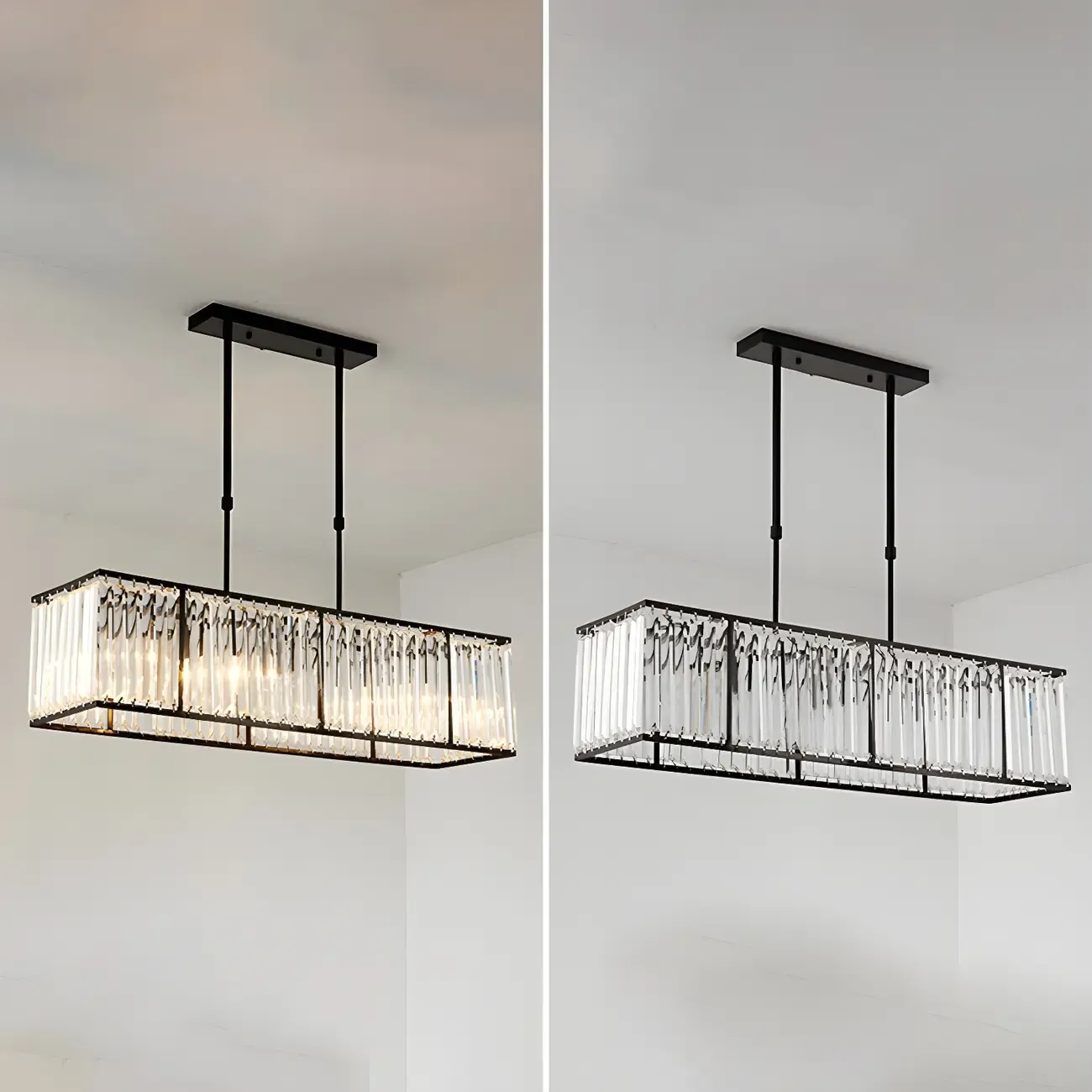 Luxury Crystal Gold Rectangle Island Pendant Light Image - 7