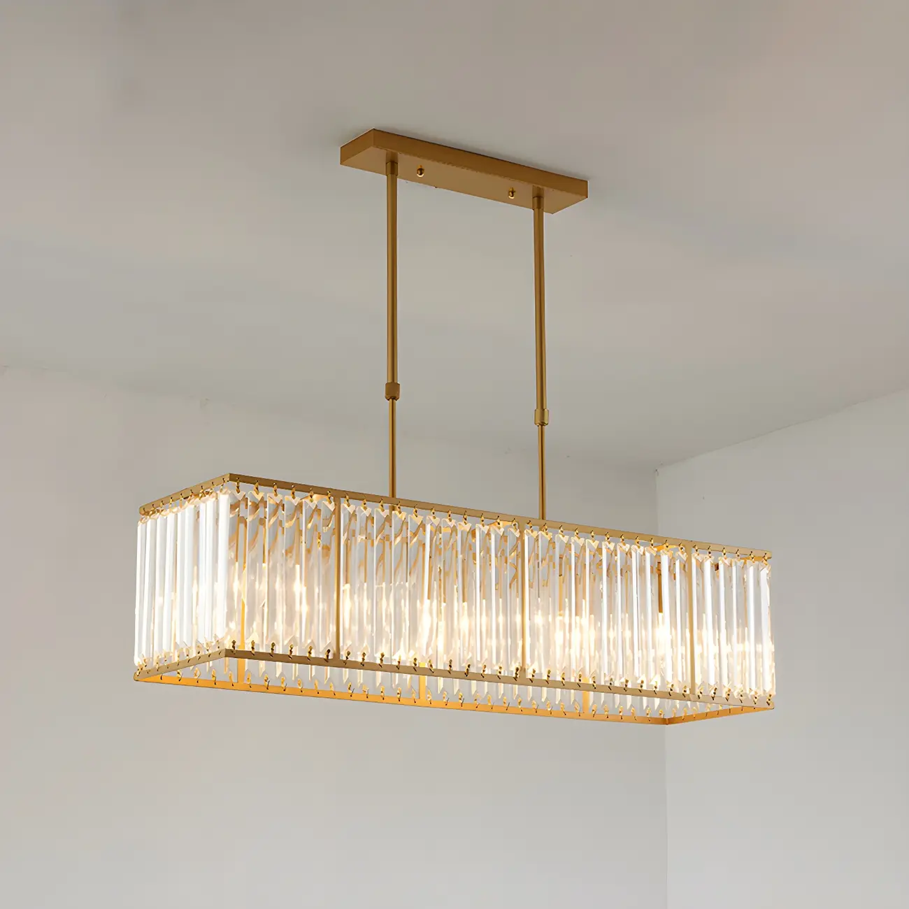 Luxury Crystal Gold Rectangle Island Pendant Light Image - 8 | homeyfad