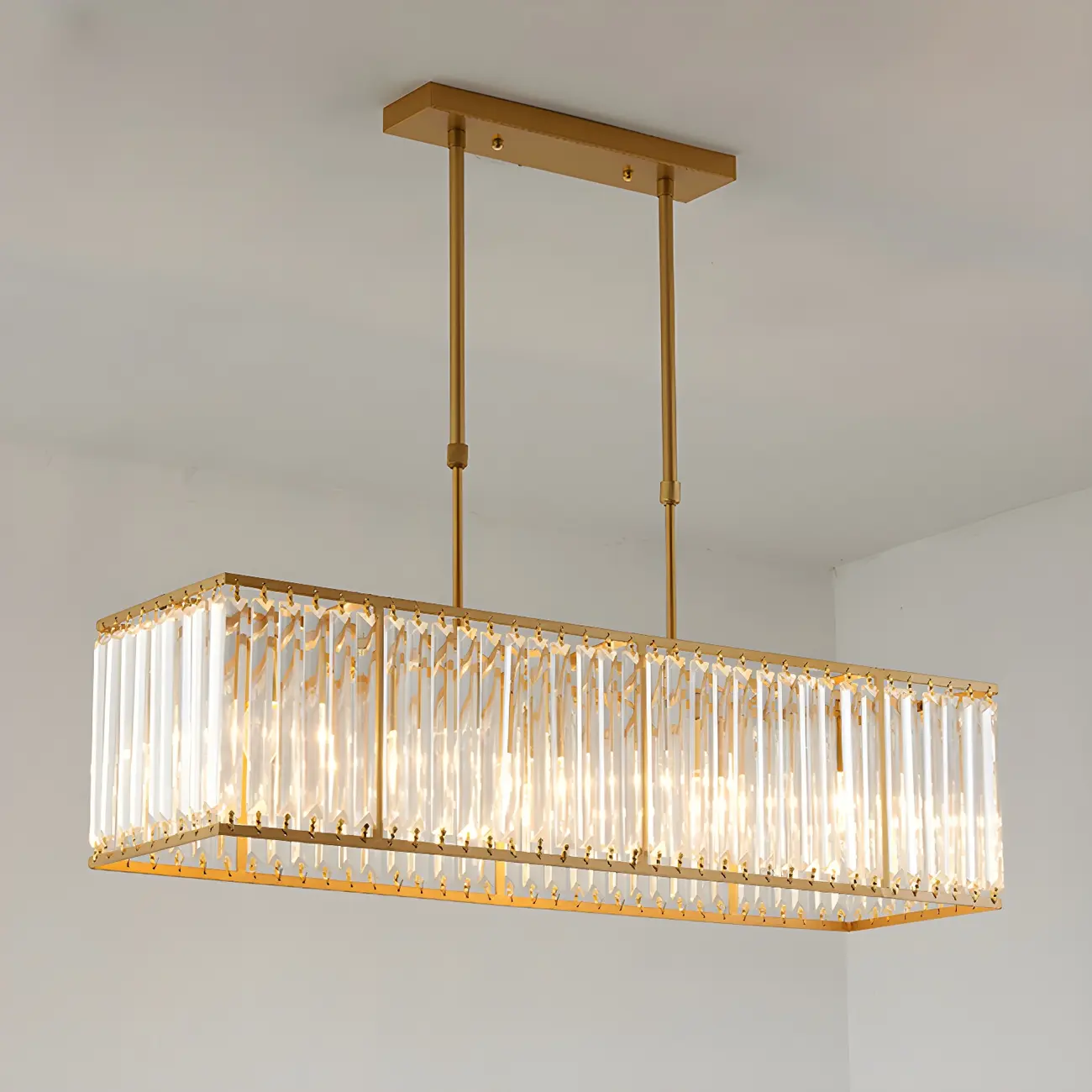 Luxury Crystal Gold Rectangle Island Pendant Light Image - 9 | homeyfad