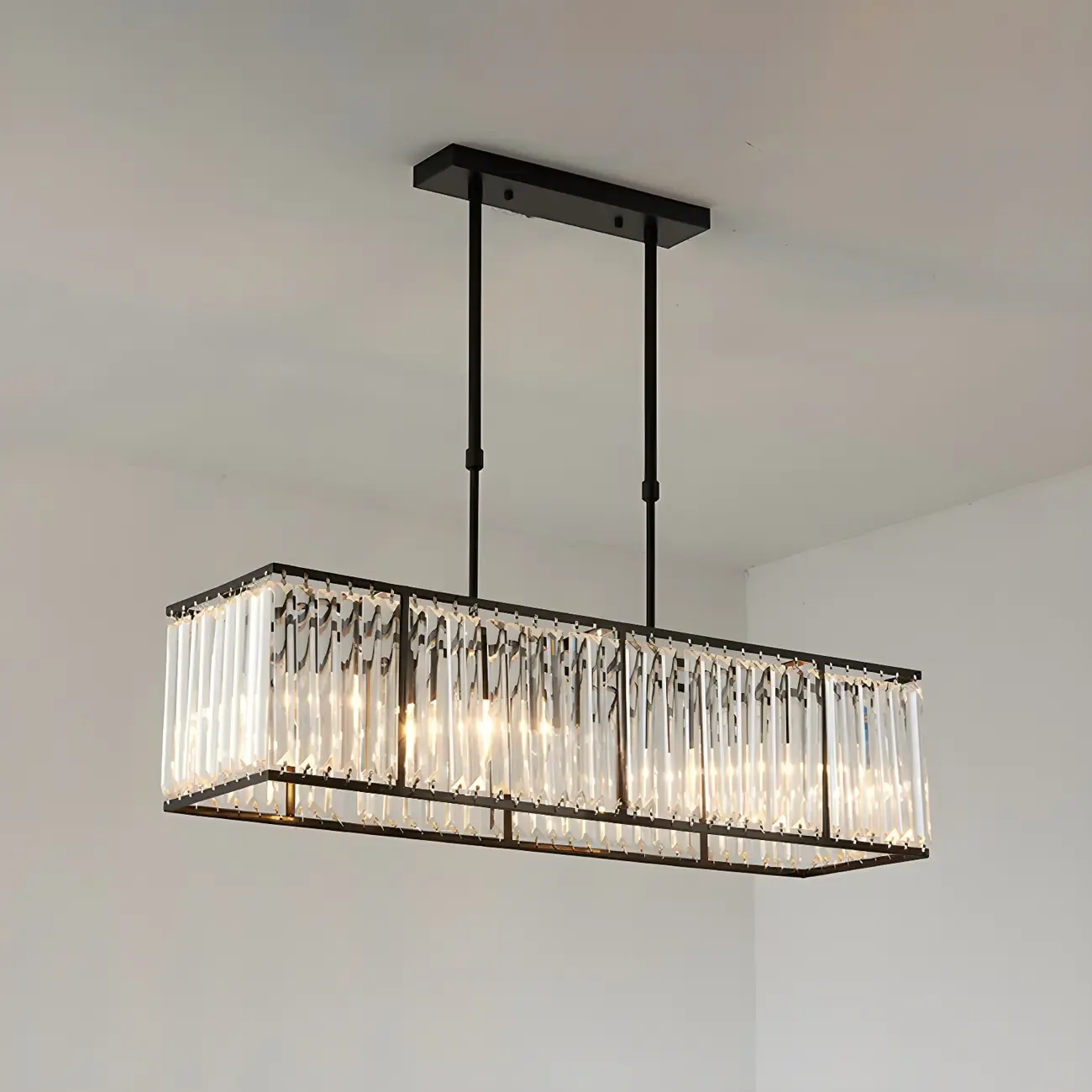 Luxury Crystal Gold Rectangle Island Pendant Light Image - 10