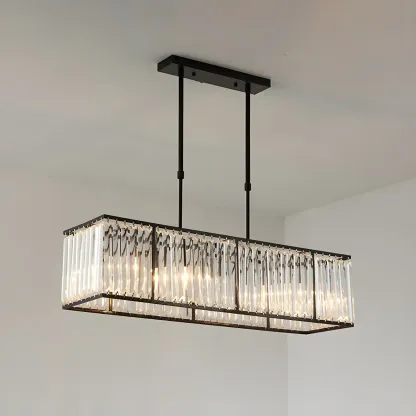 Luxury Crystal Gold Rectangle Island Pendant Light Image - 10