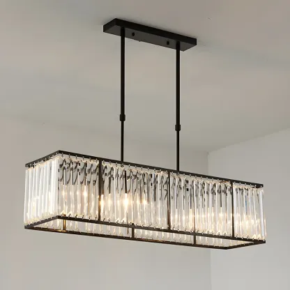 Luxury Crystal Gold Rectangle Island Pendant Light Image - 11