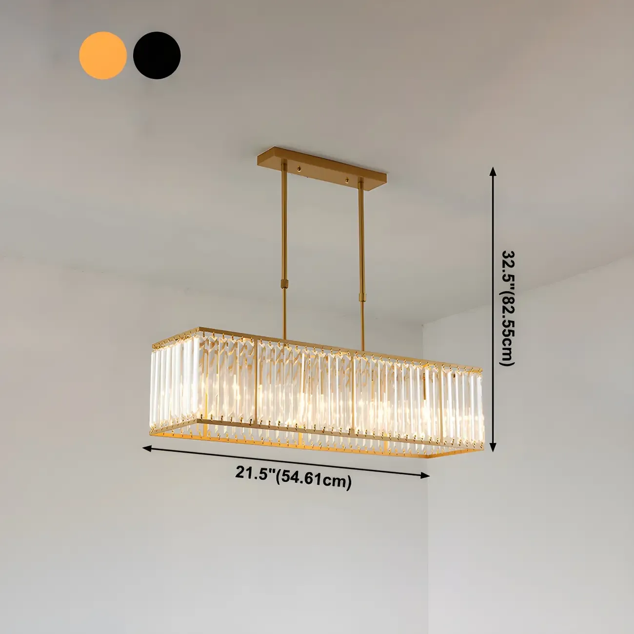 Luxury Crystal Gold Rectangle Island Pendant Light #size