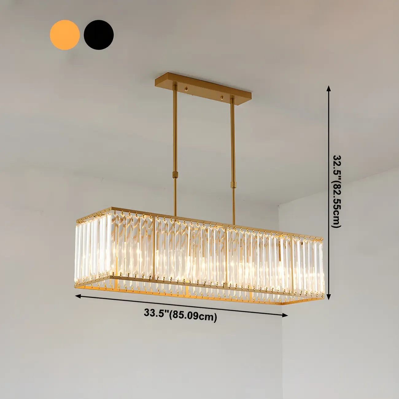 Luxury Crystal Gold Rectangle Island Pendant Light Image - 14