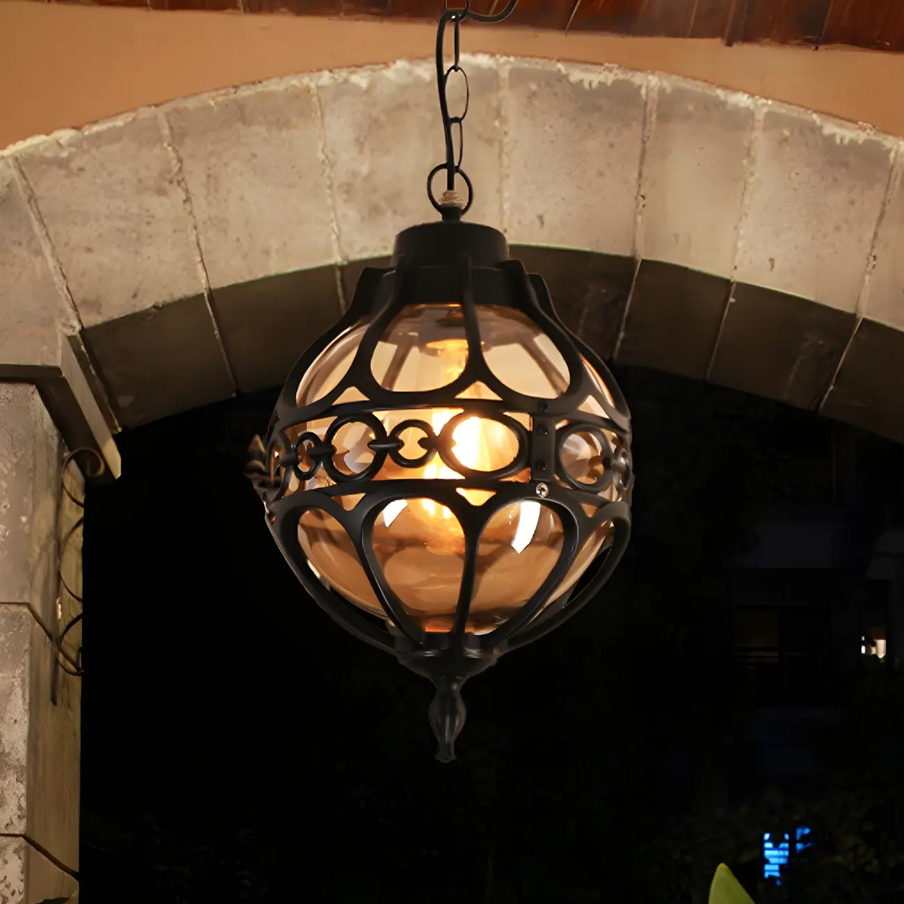 Rustic Bronze Metal Globe Outdoor LED Hanging Light | homeyfad