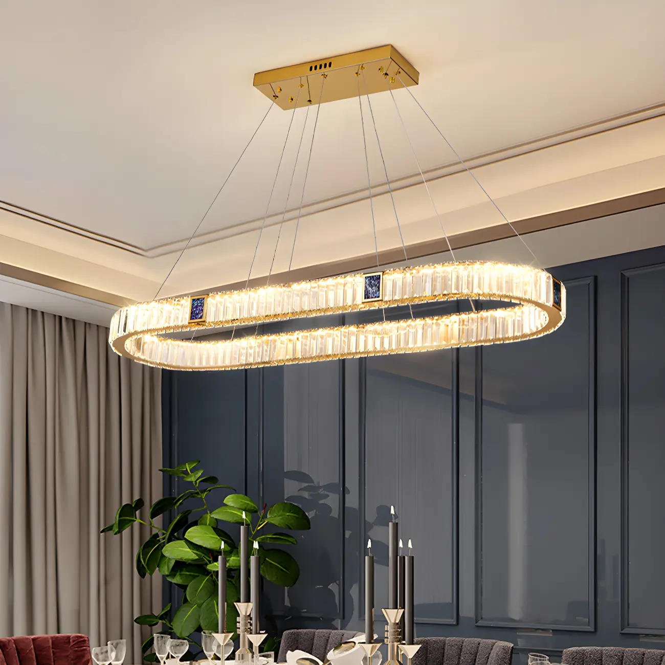 Luxury 1/2-Tier Crystal Oval Chandelier for Kitchen Island Image - 2 | homeyfad