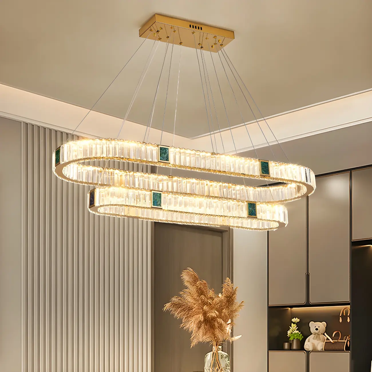 Luxury 1/2-Tier Crystal Oval Chandelier for Kitchen Island Image - 1 | homeyfad