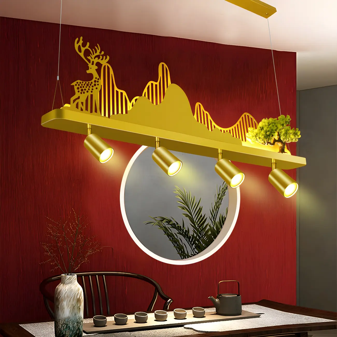 3/4-Light Modern Gold Metal Abstract Island Light Image - 4 | homeyfad