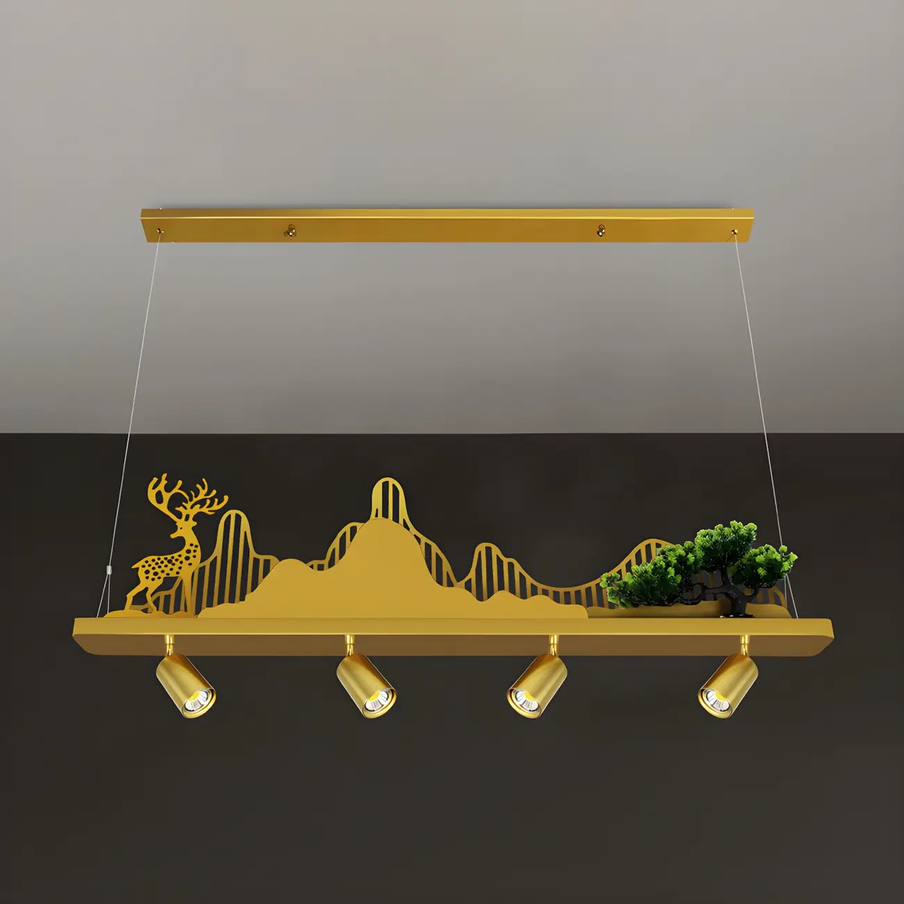 3/4-Light Modern Gold Metal Abstract Island Light Image - 7 | homeyfad