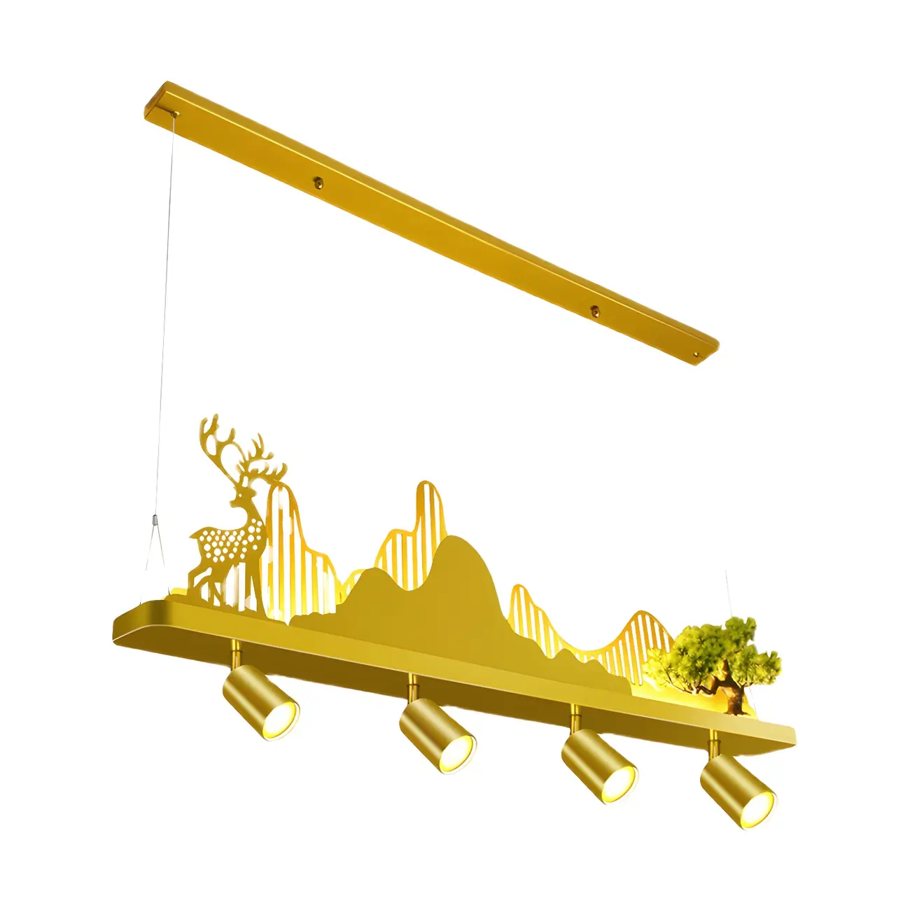 3/4-Light Modern Gold Metal Abstract Island Light Image - 9 | homeyfad