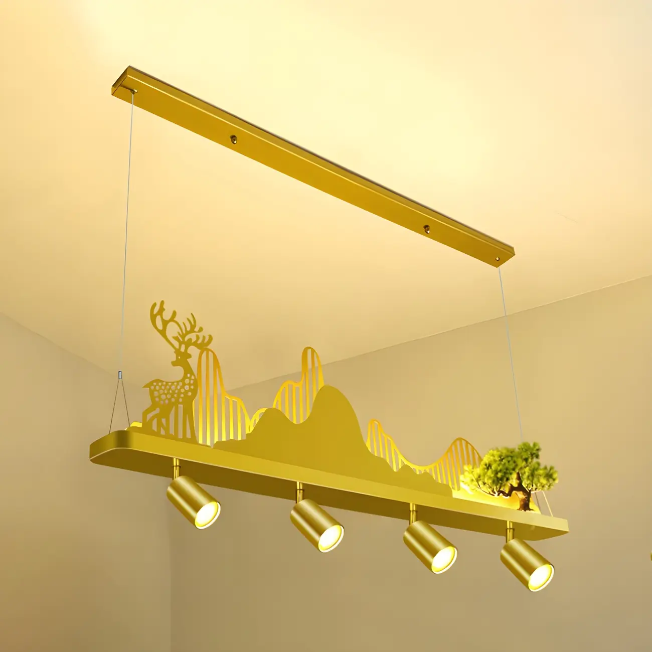 3/4-Light Modern Gold Metal Abstract Island Light Image - 12 | homeyfad