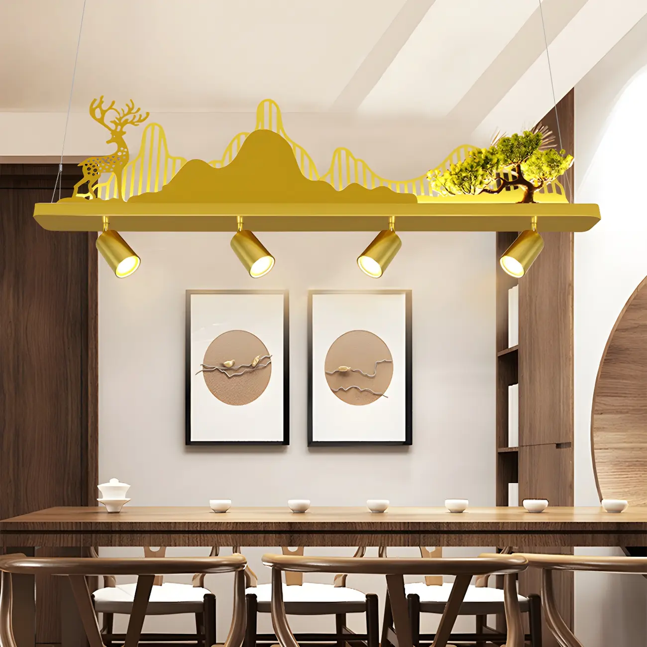 3/4-Light Modern Gold Metal Abstract Island Light Image - 17 | homeyfad