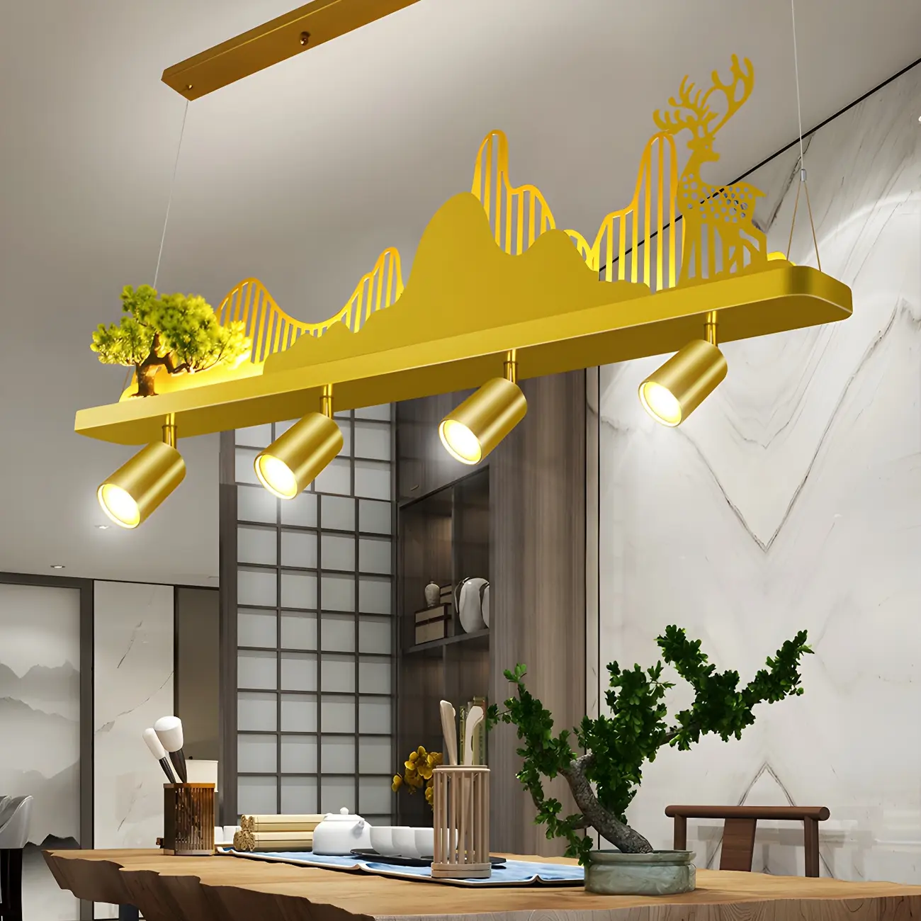 3/4-Light Modern Gold Metal Abstract Island Light Image - 18 | homeyfad