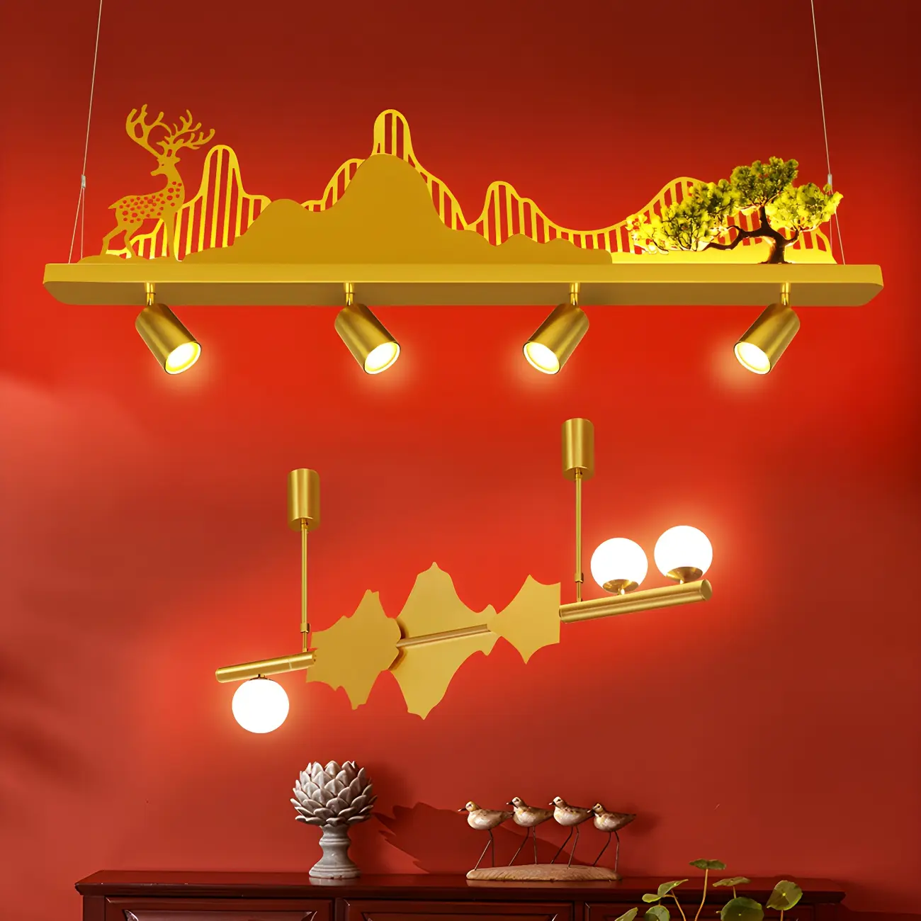 3/4-Light Modern Gold Metal Abstract Island Light Image - 19 | homeyfad