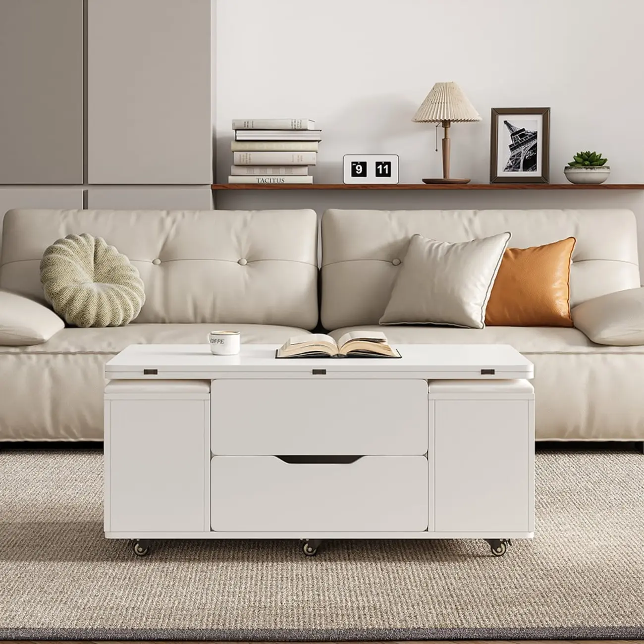 Foldable Lift-Top Coffee Table with 4 Stools & Storage Image - 13 | homeyfad