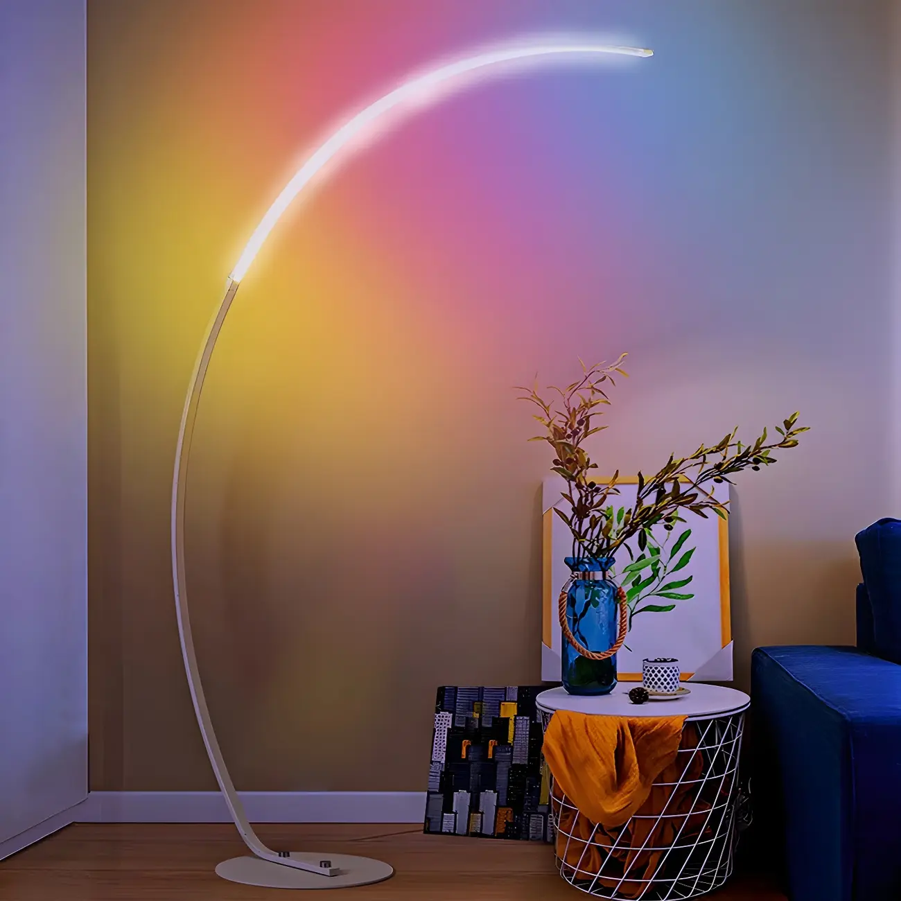 Stylish Silica Gel Metal Linear Arc LED Floor Lamp Image - 1 | homeyfad