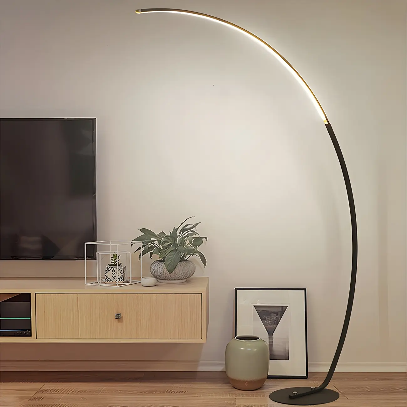 Stylish Silica Gel Metal Linear Arc LED Floor Lamp Image - 2 | homeyfad