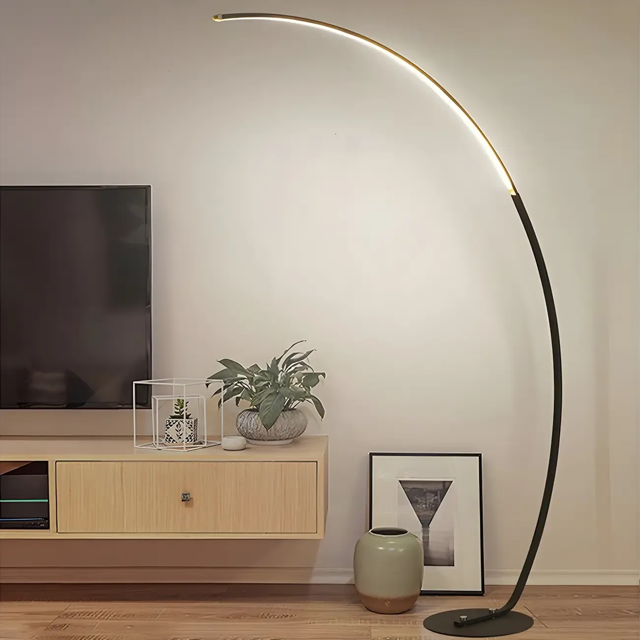 Stylish Silica Gel Metal Linear Arc LED Floor Lamp Image - 2