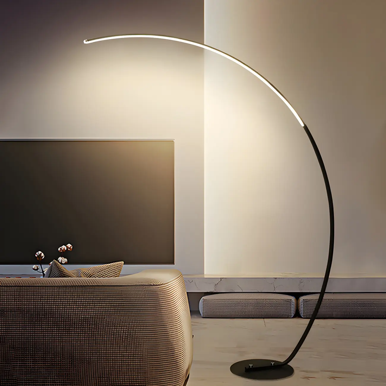 Stylish Silica Gel Metal Linear Arc LED Floor Lamp Image - 6 | homeyfad