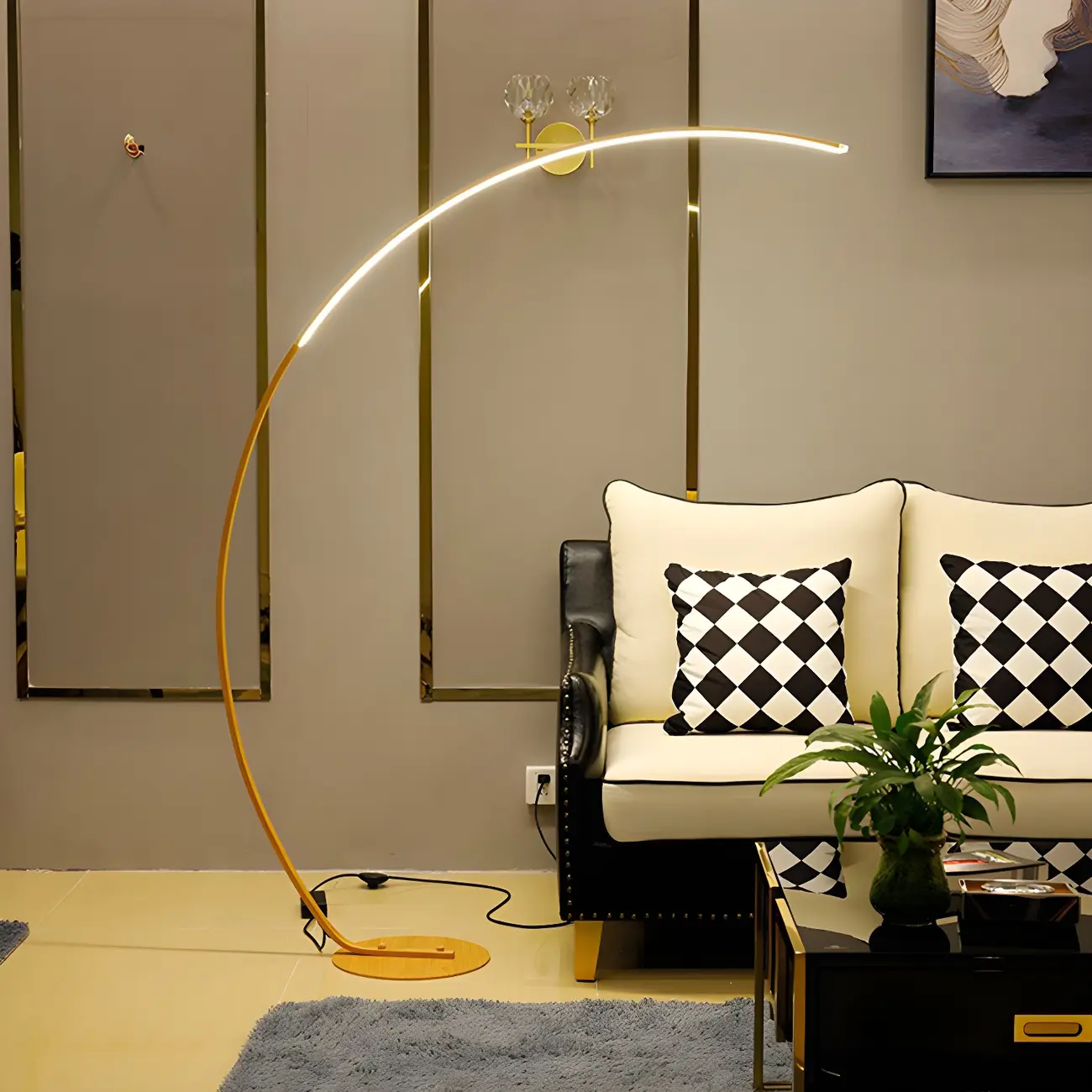 Stylish Silica Gel Metal Linear Arc LED Floor Lamp Image - 14 | homeyfad