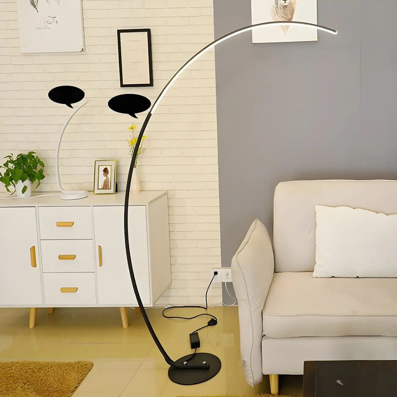 Stylish Silica Gel Metal Linear Arc LED Floor Lamp Image - 15