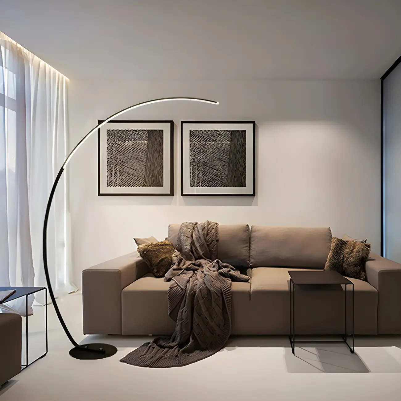 Stylish Silica Gel Metal Linear Arc LED Floor Lamp Image - 17 | homeyfad