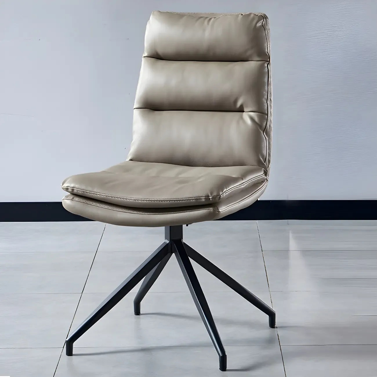 High Back Swivel Faux Leather Armless Dining Chairs Image - 1