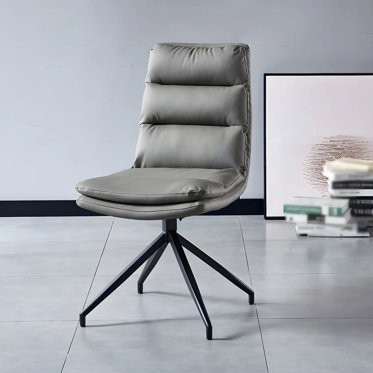 High Back Swivel Faux Leather Armless Dining Chairs Image - 16 | homeyfad