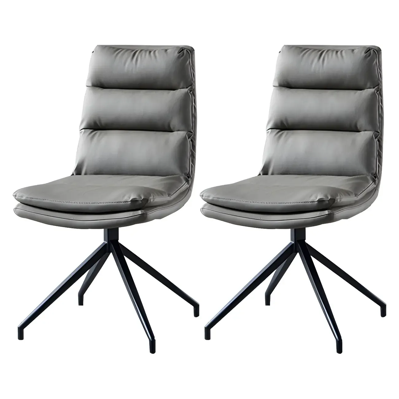 High Back Swivel Faux Leather Armless Dining Chairs Image - 4