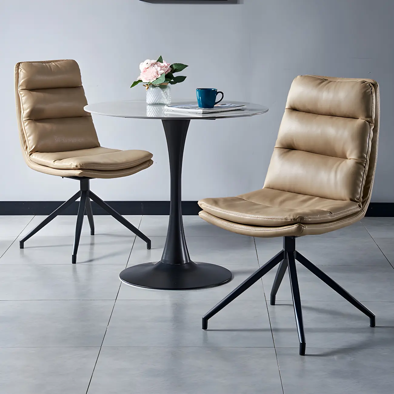 High Back Swivel Faux Leather Armless Dining Chairs Image - 2 | homeyfad