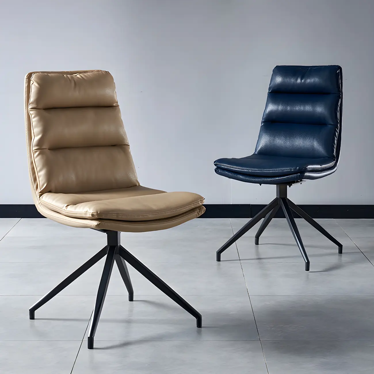 High Back Swivel Faux Leather Armless Dining Chairs Image - 2 | homeyfad