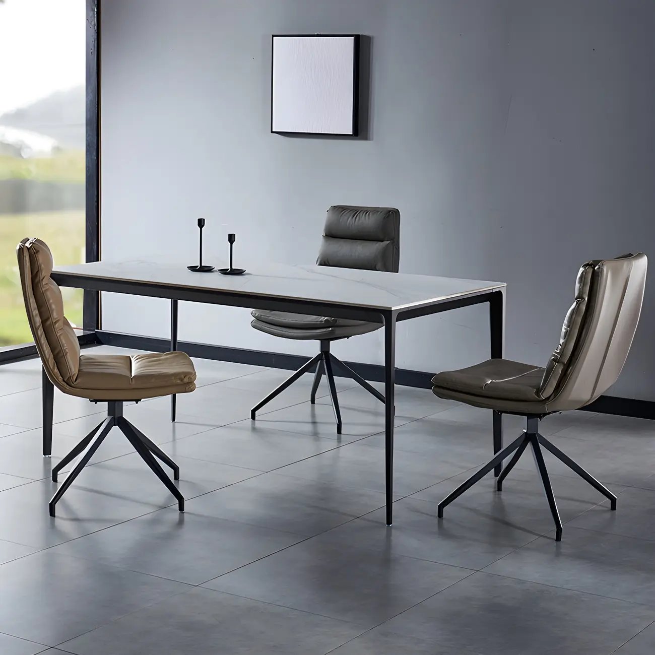 High Back Swivel Faux Leather Armless Dining Chairs Image - 4 | homeyfad