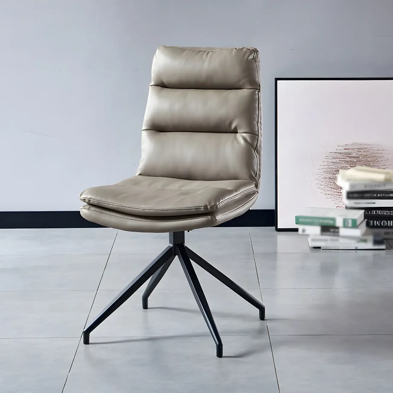 High Back Swivel Faux Leather Armless Dining Chairs Image - 8