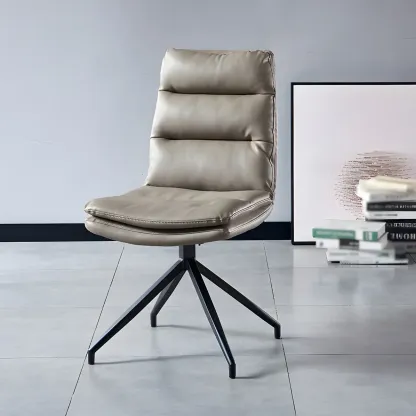 High Back Swivel Faux Leather Armless Dining Chairs Image - 8
