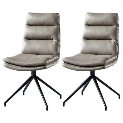 High Back Swivel Faux Leather Armless Dining Chairs Image - 9