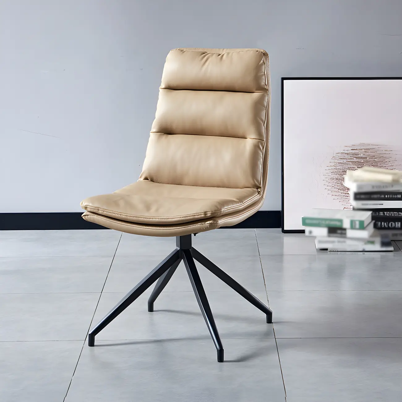 High Back Swivel Faux Leather Armless Dining Chairs Image - 14 | homeyfad