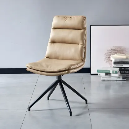 High Back Swivel Faux Leather Armless Dining Chairs Image - 14