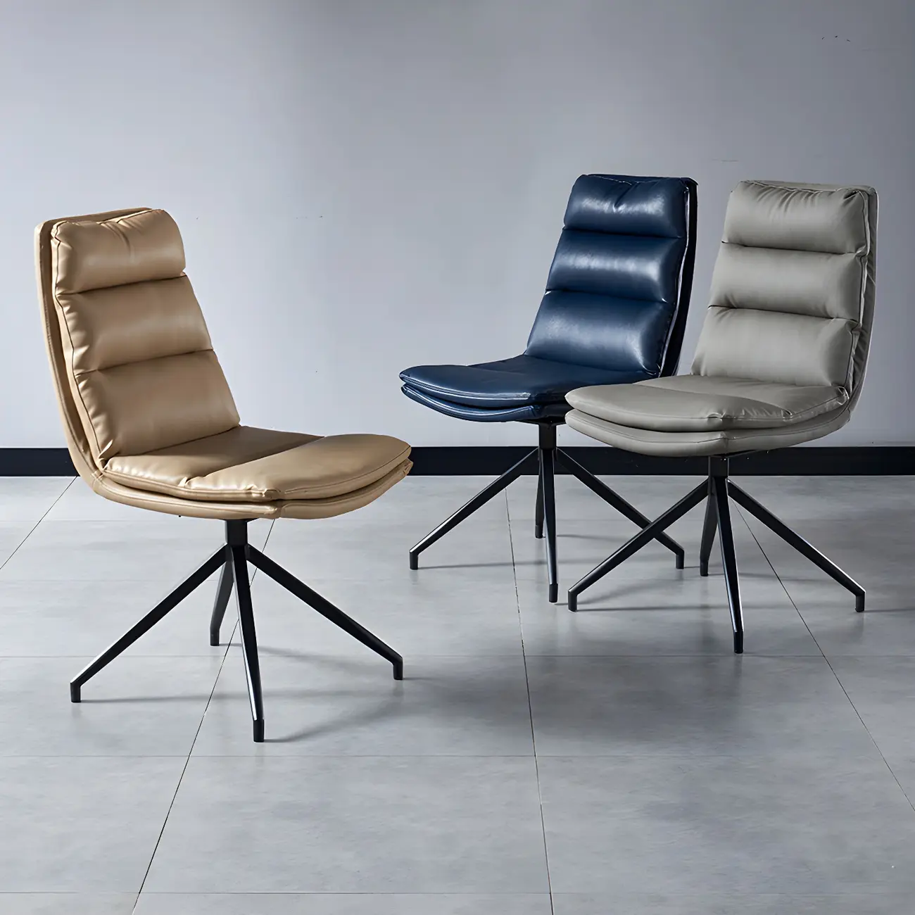 High Back Swivel Faux Leather Armless Dining Chairs Image - 19 | homeyfad