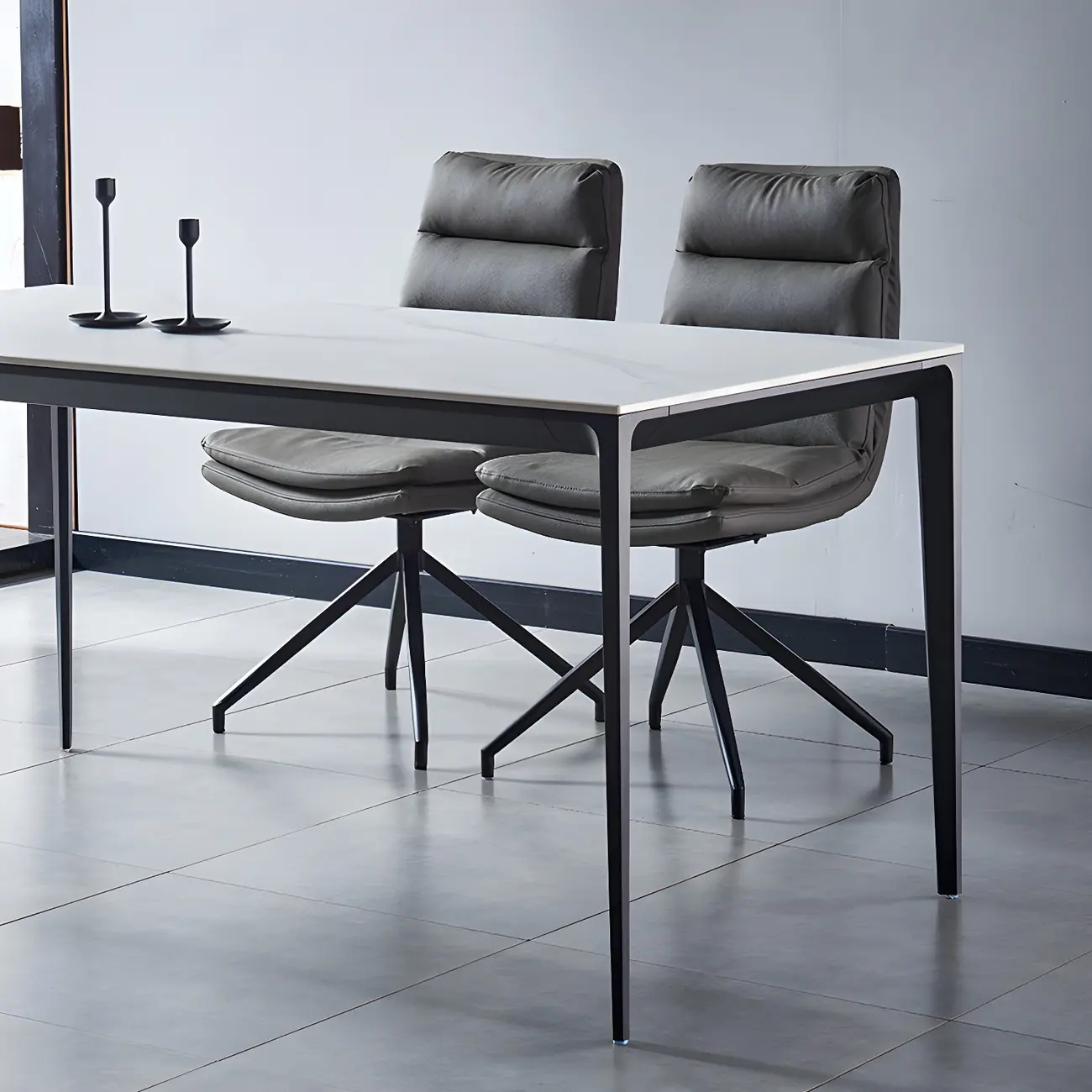 High Back Swivel Faux Leather Armless Dining Chairs Image - 5 | homeyfad