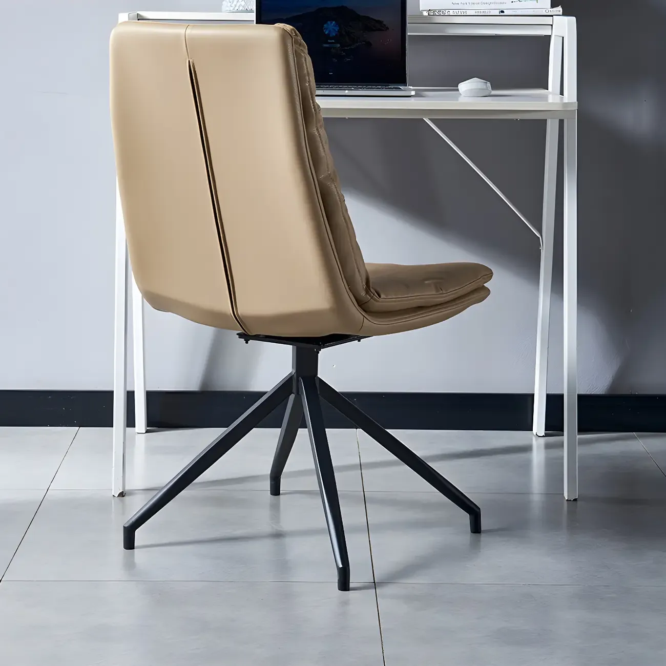 High Back Swivel Faux Leather Armless Dining Chairs Image - 24