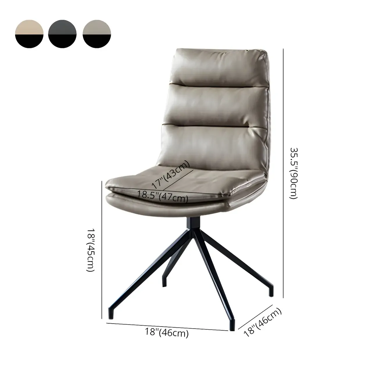 High Back Swivel Faux Leather Armless Dining Chairs #size